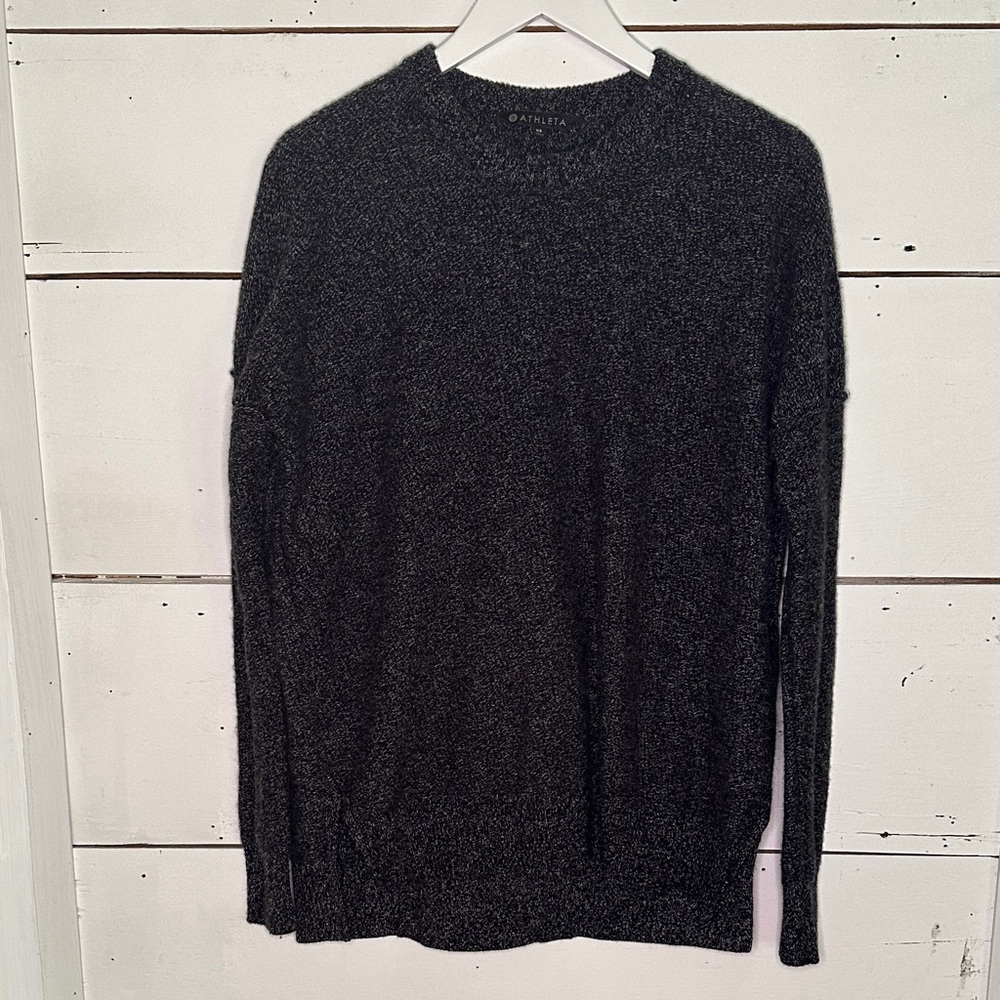 Athleta Perspective Wool Cashmere Women’s Crew Sweater Black Marl